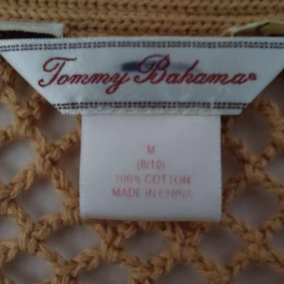 TOMMY BAHAMA TAN CROCHET BOHO OPEN STITCH SWEATER - Picture 2 of 13